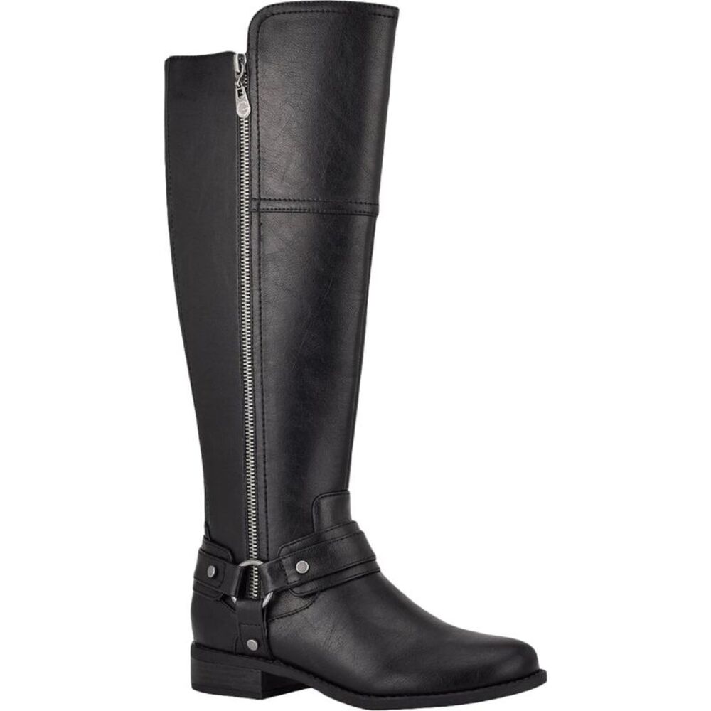 NWT GBG GUESS Womens Black Flex Back Gold-Tone Harlea Riding Boot 6.5 M